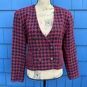 ♥️🖤♥️Vintage medium blazer 80’s red houndstooth black red cropped